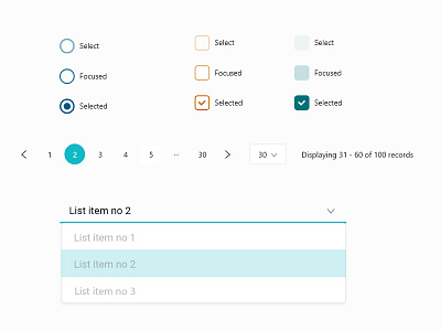 Components check box focus pagination radio buttons select selected state