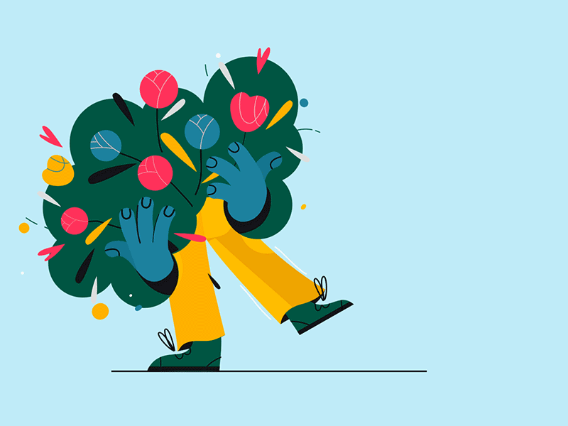 Flowers for you! 2d 2d character after effects animation birthday blue character design flowers gif girl illustration moho moho12 motion rigging toonboom valentine card valentine day vector