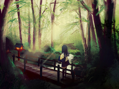 Bridge to where? - Illustration bridge digital 2d digital art illustration painting procreate schoolgirl uniform