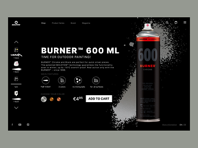 Molotow Burner product cart branding burner cans chrome design figma figmadesign graffitti molotow product card ui ux web