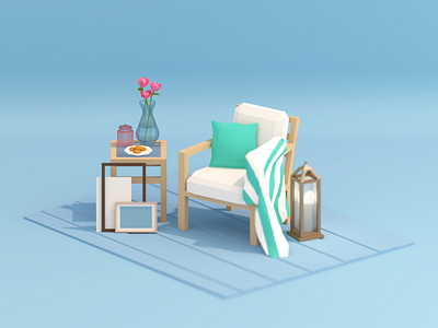 Simple things blender carpet chair cookies flowers lantern low poly