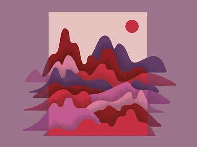 Mountain landscape pink mood colors design flat hills illustration landscape moon mountains nature palette picture pink postcard red scene sun vector view violet