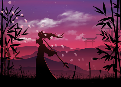 samurai 2d artwork design flat graphics illustration