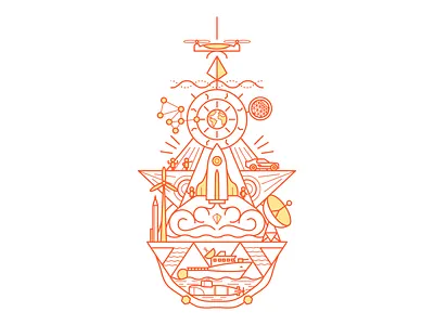 Tech School Design 3d illustration military radar rocket school science sea ship space submarine tech technology vector