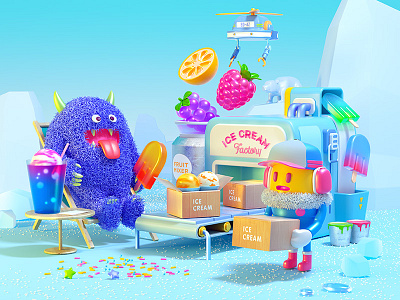 Ice Cream Island 3d cinema4d factory fruit icecream illustration