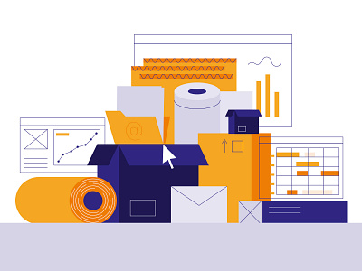 Packaging Software - Second version analytics boxes browser flat hustle illustration line art minimal packaging software