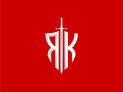 "RK" Sword & Shield Letter Logo for Reborn Knights brand branding camelot castle design icon knight letter logo medieval monogram redesign shield sword