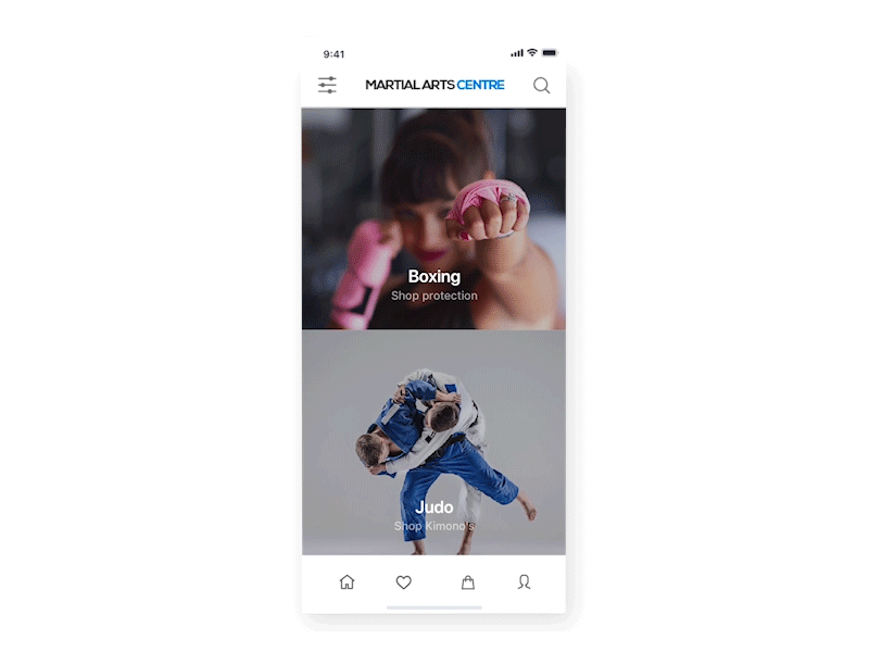 A martial arts store adobexd app fitness martial arts store ui