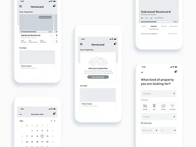 Homeland Real Estate app card construction download home house iphone mobile mockup outsystems real estate real estate app search ux wireframe