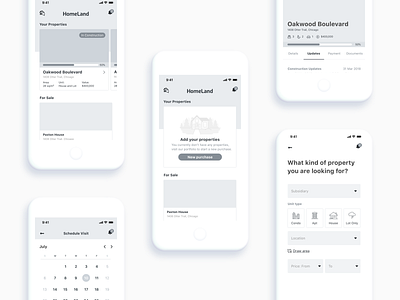 Homeland Real Estate app card construction download home house iphone mobile mockup outsystems real estate real estate app search ux wireframe