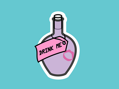 Drink Me aliceinwonderland apothecary bottle drink drinkme green kiss lips logo pink purple tag vector wonderland