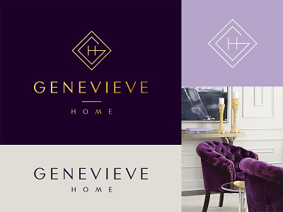 Genevieve Home architecture architecture logo brand identity gh monogram gold and dark purple home decor interior design letter gh luxury luxury branding mark