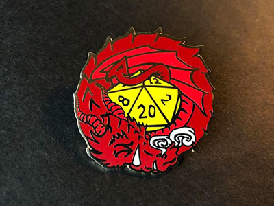 Red Dragon Enamel Pin d20 dd dragon dungeons and dragons enamel enamelpin enamelpins game art gameart illustration lapelpin lapelpins monster pink rpg rpgart