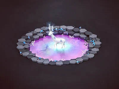 Causeway Fountain 3d deer fantasy fungi lowpoly magic mushroom pink pond