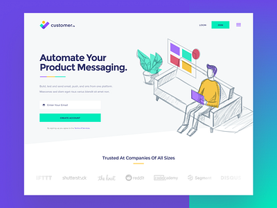 Customer.io design illustration modern simple web website