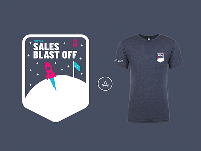 SaaS Company Swag branding design employee shirt merchandise design new hire merch propel rocket ship space design startup swag swag