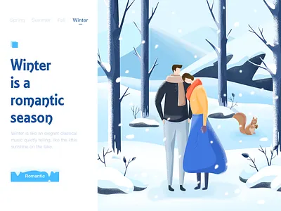 Winter - Happy Valentine's Day boy fairy tale four seasons girl illustration lover lovers romantic snow squirrel winter