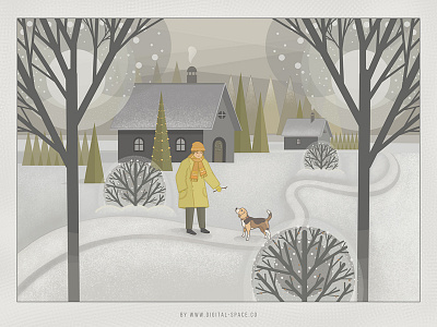 Friends on a Walk art boy digital painting dog flat friends gray hand drawn illustration painting procreate stylus walk white winter yellow