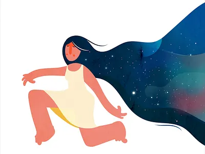 Universal Girl childish freedom galaxy girl girl character hair illustration imagination nebulosa planets playful running space star universe vector woman