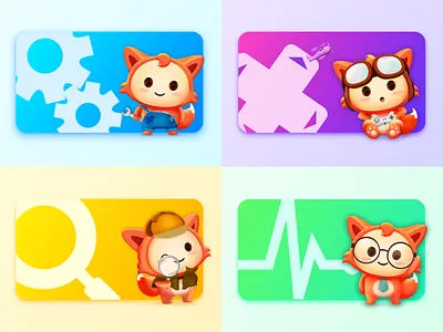 fox card fox mascot design ui