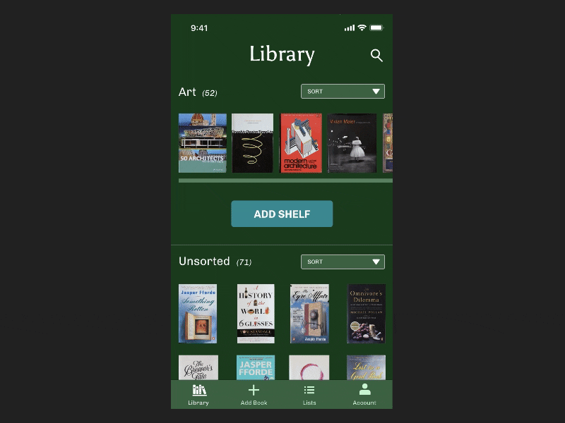 Bookshelf scrolling app branding flinto scrolling ui ux