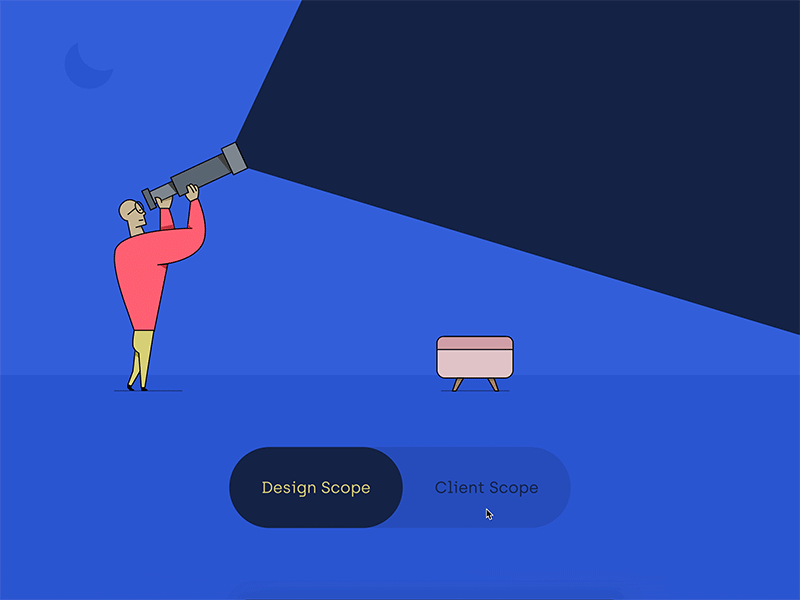 Design Scope vs Client Scope animation b2b b2c client design focus motion night project project scope scope telescope