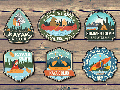 Canoe and Kayak Patches camp camping canoe canoeing extreme kayak kayaking logo outdoor patch vector