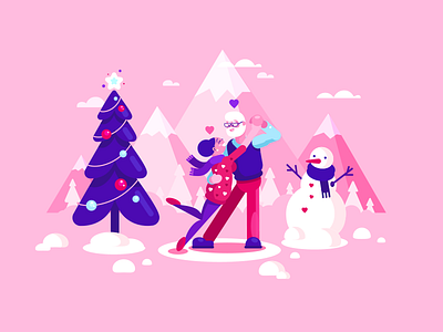 Happy Tango Valentine's Day 2d cartoon dance flat illustration love mountain pink snow tango valentines day