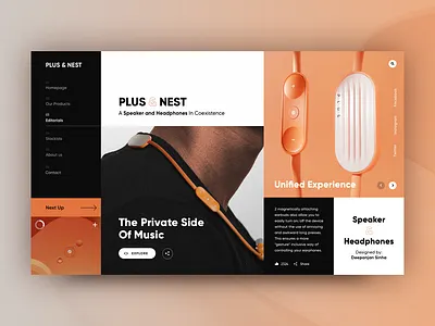 PLUS & NEST - Speaker and Headphones app clean layout modern mondrianizm typography ui ux webdesign