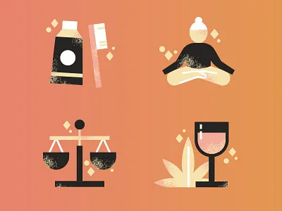 Simple illustrations for an infographic on cannabinoids balance cannabinoids cannabis flat glass gradient icon icons illustration infographic infographic design orange pink toothbrush wine yellow yoga