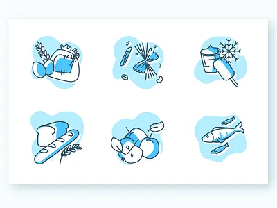 Food icons apple bread fish flour food grocery handdraw ice cream icons icons set pasta
