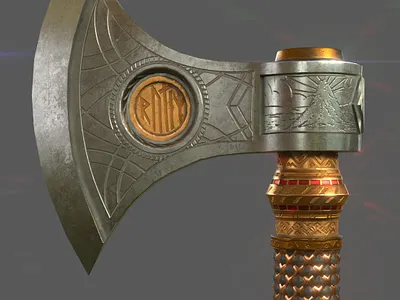 Dwarven Axe 001 3d asset axe dwarven game art maya medieval modeling pbr rpg runes substance painter weapon