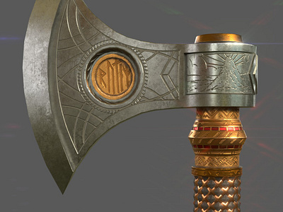 Dwarven Axe 001 3d asset axe dwarven game art maya medieval modeling pbr rpg runes substance painter weapon