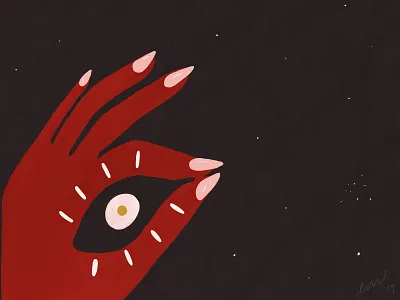 What You See Is What You Do celestial design evil eye gold hands illustration minimal nails pink procreate red