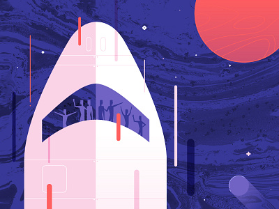 86% landing page branding characters colors flat illustration minimal minimalist planet space space shuttle stars texture ui ux vector