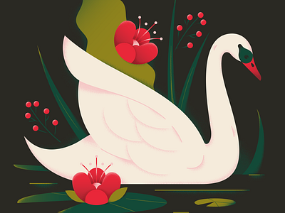 Swan animal bird dark flat floral flower forest gradient illustration leaf nature plant swan texture vector water lily