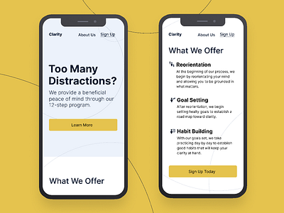 Clarity | Morning UI blue clean clear landing page minimal mobile site mobile ui simple simple design site design typography ui ui ux design web design web ui yellow