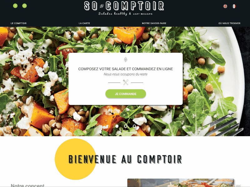 SO'COmptoir black branding design figma food gif green healthy homepage landing page material material design redesign salad ui ux web webdesign website white