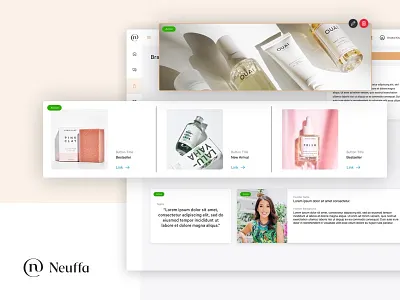 Neuffa Content Management black brands clean content management dashboard light brown light grey skincare white