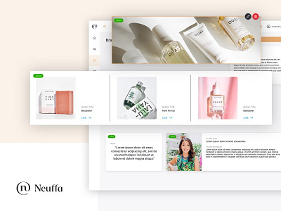 Neuffa Content Management black brands clean content management dashboard light brown light grey skincare white