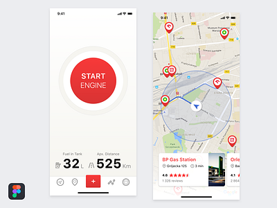 Gas Station Finder App auto automotive car engine figma figmadesign iphonex location location pin map ui ui ux