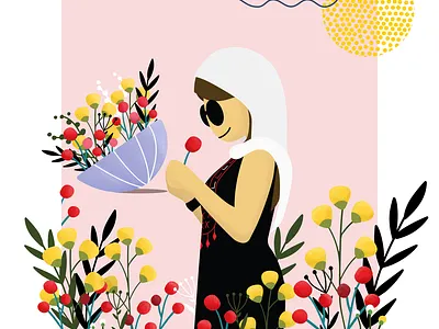 Stop and smell the roses character desing flowers illustration love birds palestine picking flowers self love sun sunglasses valentine woman