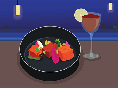 Date night! 2d adana asian branding date date night dinner drink fish food illustration valentine day wine