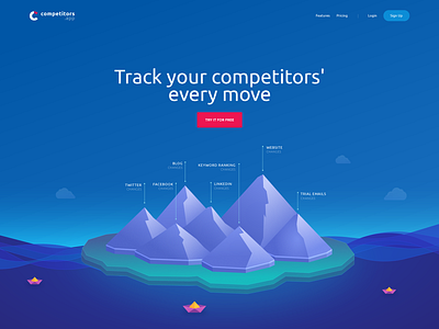 Competitors.app design header header illustration island landing page mountains ui web design