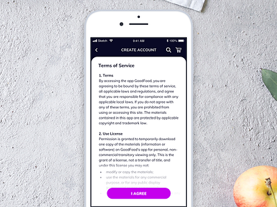 Daily UI 089 - Terms of Service 089 app daily 100 challenge daily challenge daily ui dailyui food app ios mobile mobile app sketch terms of service ui ui challenge ui interface