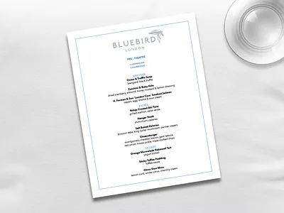 Bluebird Menu - Design Challenge adobe branding design design challenge graphic design indesign logos marketing menu nyc nycbrandingagency photoshop ux design