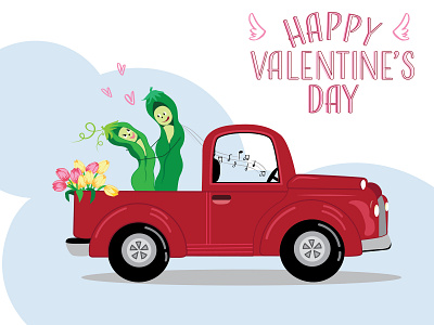 Two Peas in a Pod couple digital illustration illustration love peas truck twopeasinapod valentines vday vector art vegetable illustration vegetables veggie