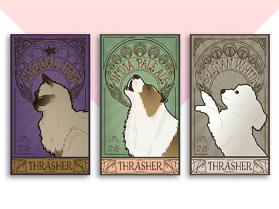 Pets as Beer Labels art nouveau beer beer art beer label beer label design beer labels branding design illustration logo typography vector