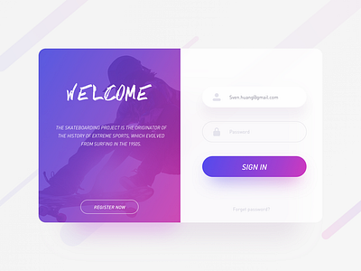 Daily UI & Login 100 daily ui app design email login password sign in skateboard ui ui 100day ui design web welcome