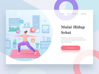 Yoga Landing Page character colorful flat gradient health illustration landing people sport yoga